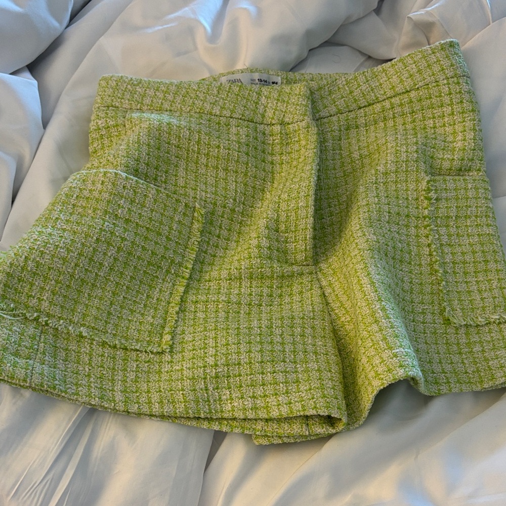 Zara Lime Tweed High Waist Shorts